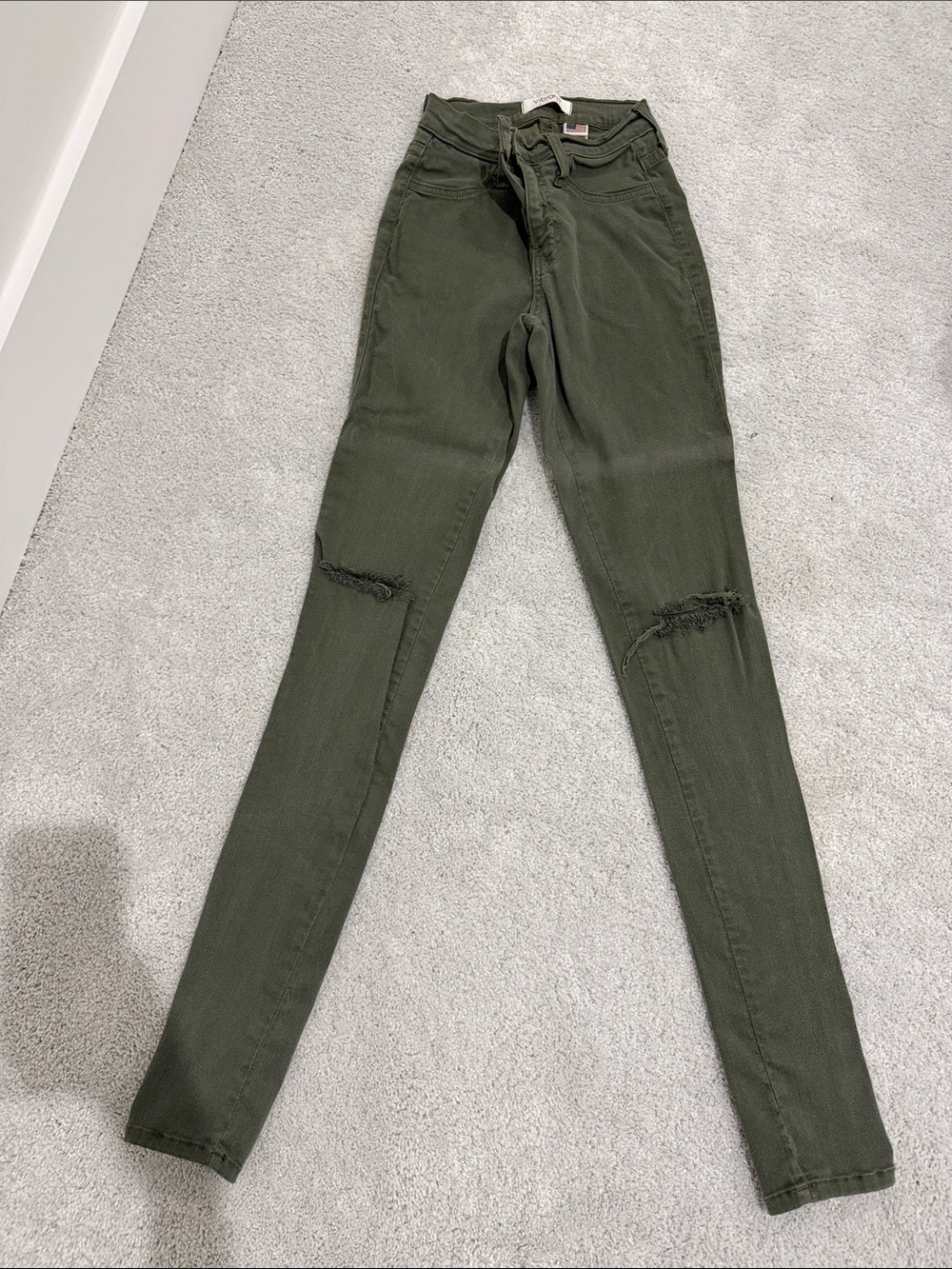 Olive Green High-Waist Skinny Jeans